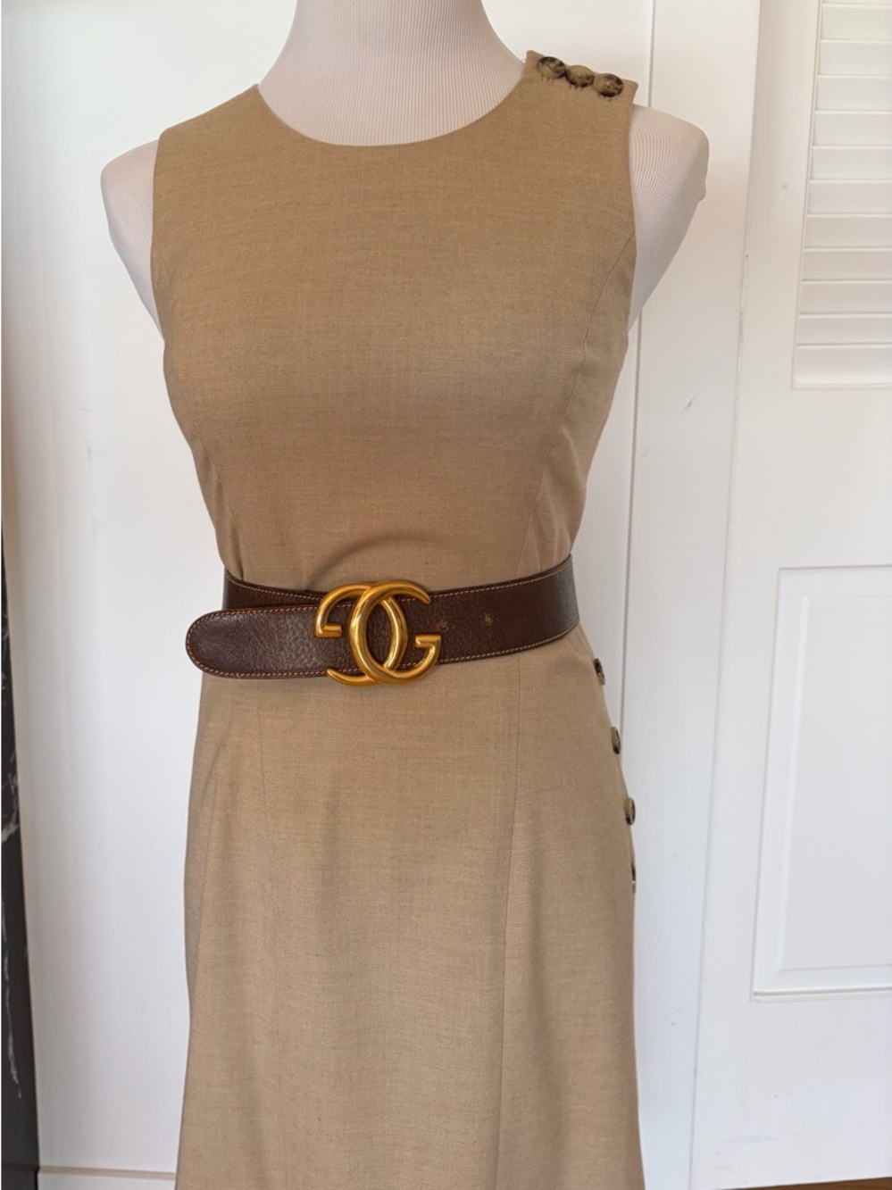 Banana Republic Beige High-Low Sleeveless Dress with Brown Belt